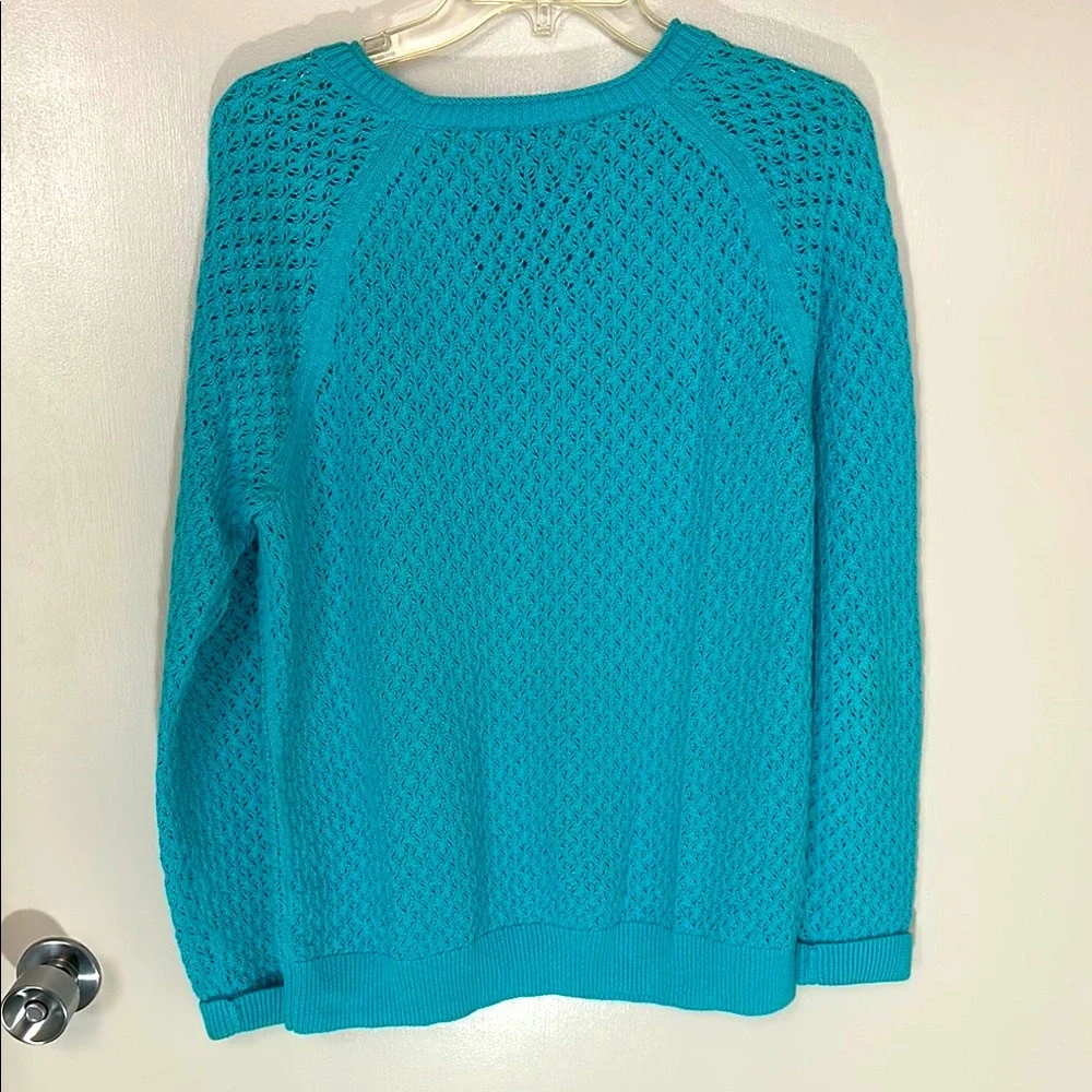 Izod Women's Turquoise Blue crewneck cotton weave Sweater, size L
